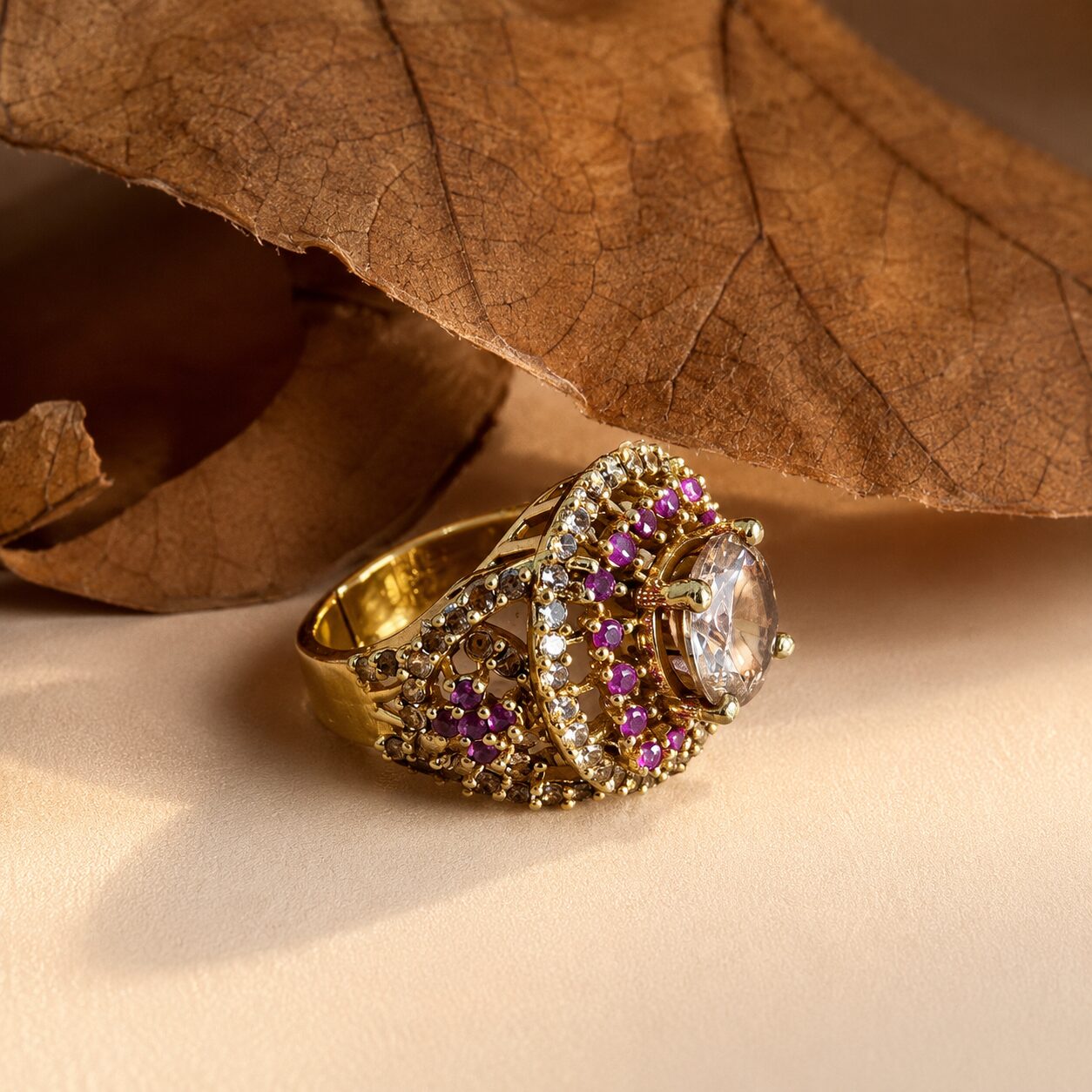 Meherbano Blush Crystal Statement Ring solo