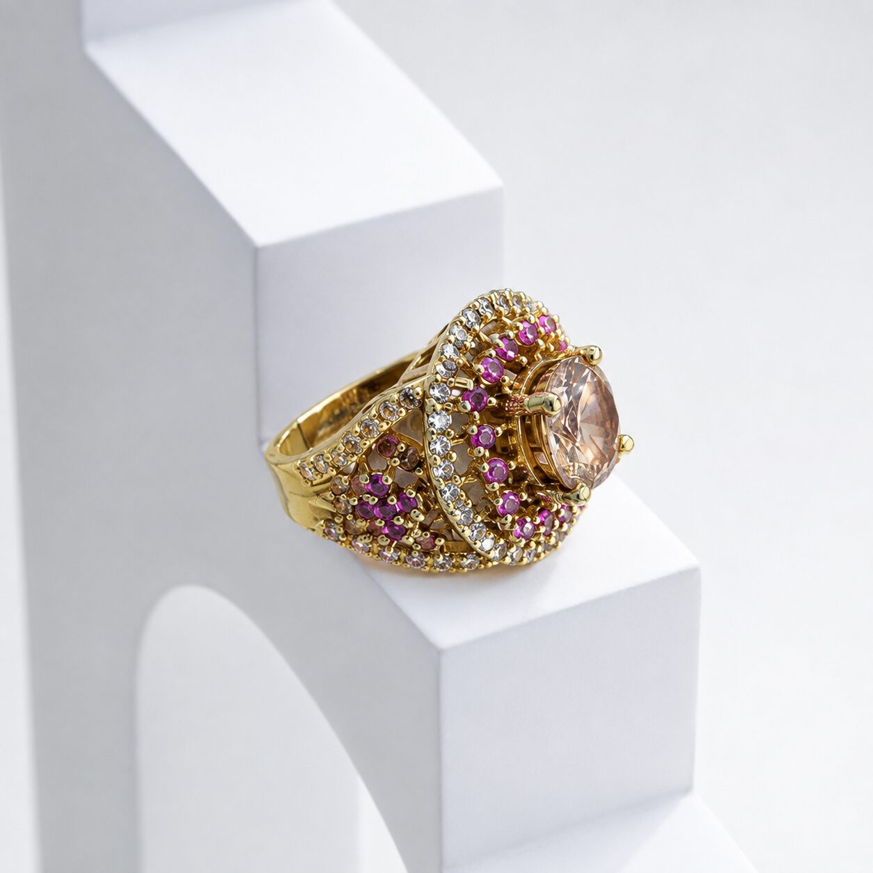 Meherbano Blush Crystal Statement Ring white studio
