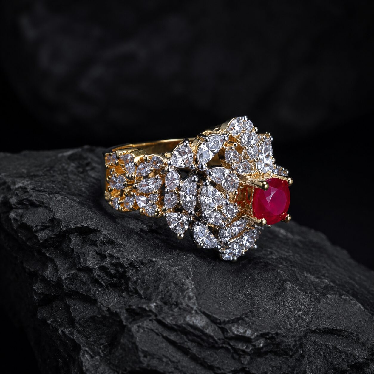 Noor-e-Yaqoot Crystal Statement Ring dark shoot