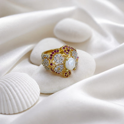 Gul-e-Moti Ruby Statement Ring ivory shell shoot