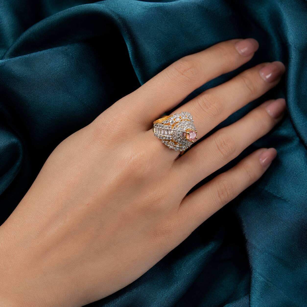 Gul-e-Sahar Blush Crystal Statement Ring 5