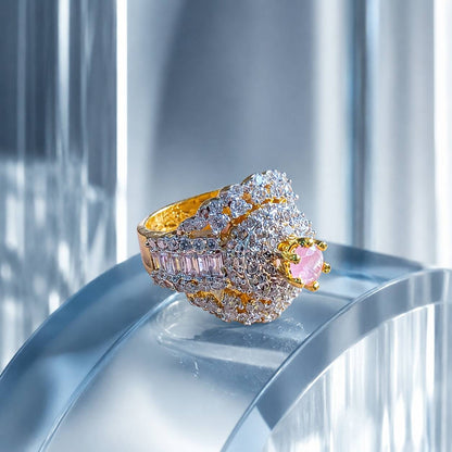 Gul-e-Sahar Blush Crystal Statement Ring 4