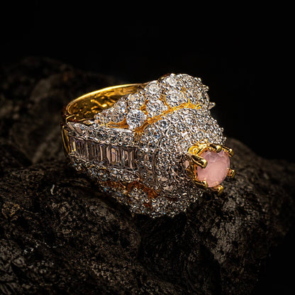 Gul-e-Sahar Blush Crystal Statement Ring 3