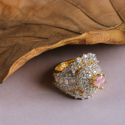 Gul-e-Sahar Blush Crystal Statement Ring 2