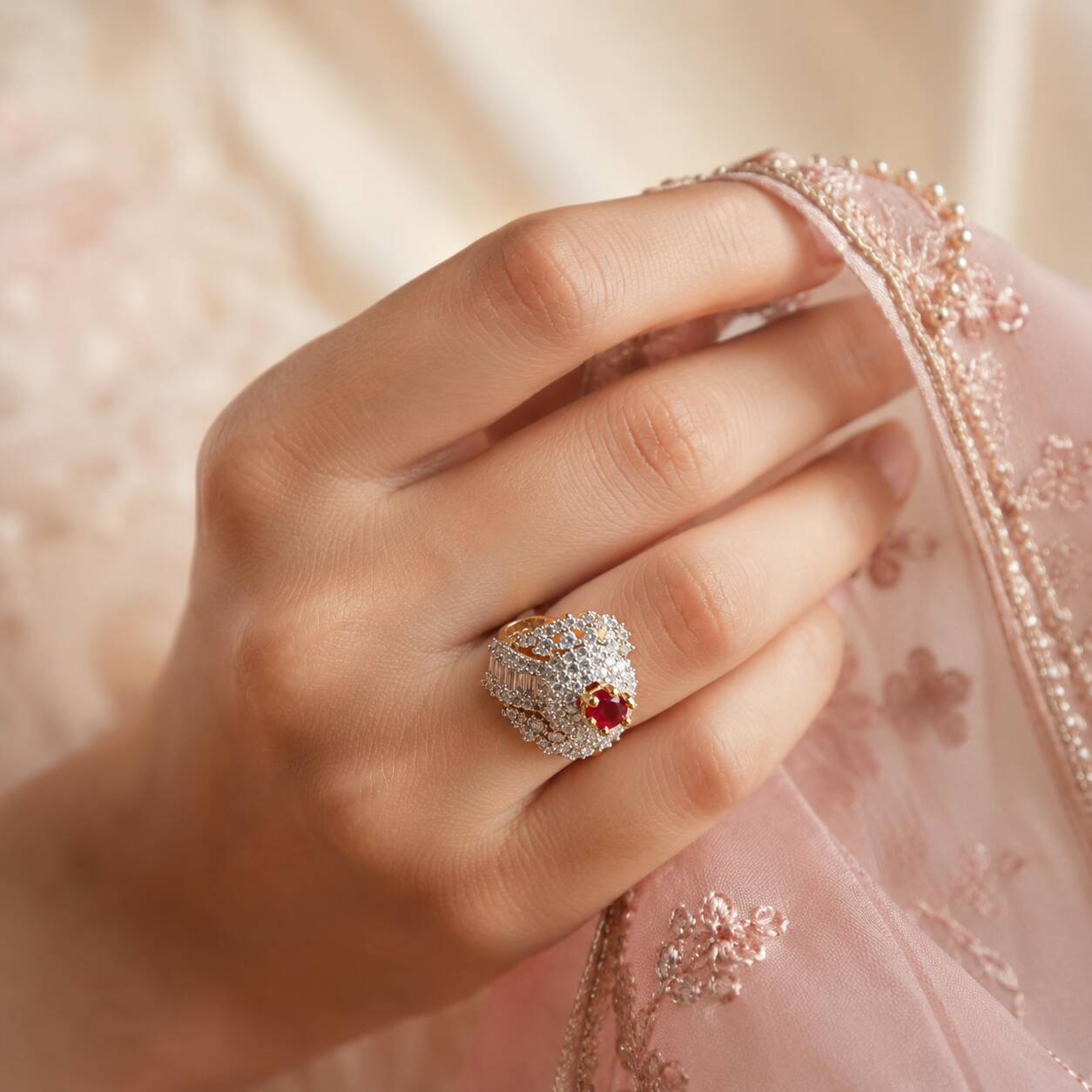 Shah-e-Yaqoot Ruby Crystal Statement Ring 7