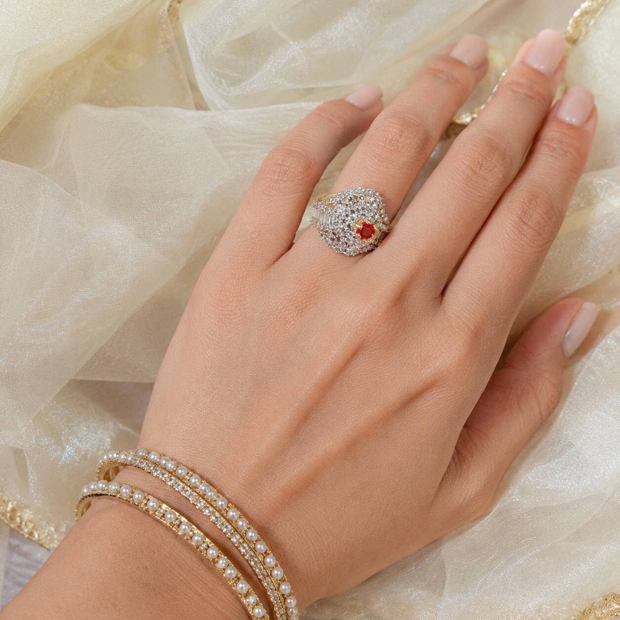 Shah-e-Yaqoot Ruby Crystal Statement Ring 5