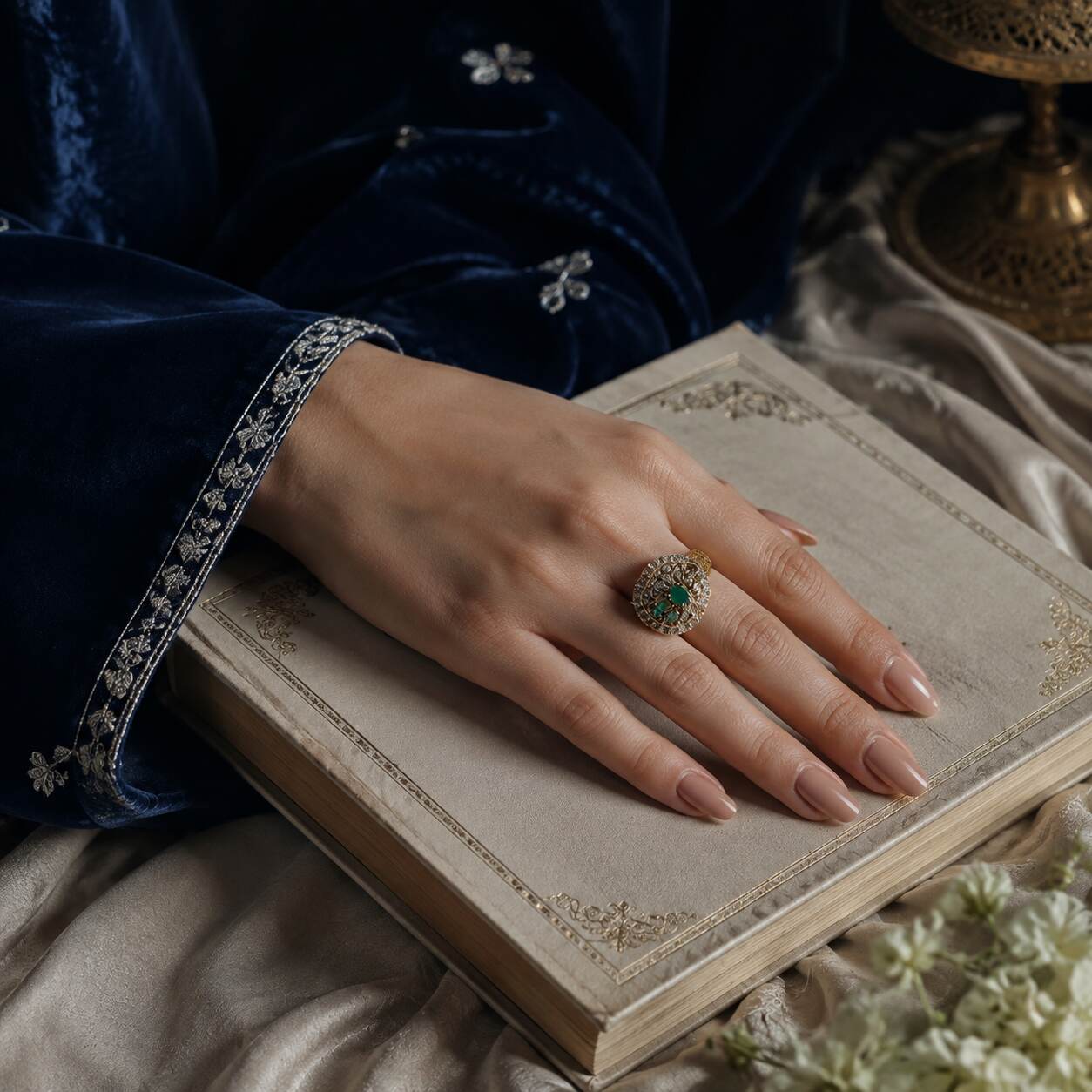 Neel-e-Sabz Emerald Filigree Statement Ring 5