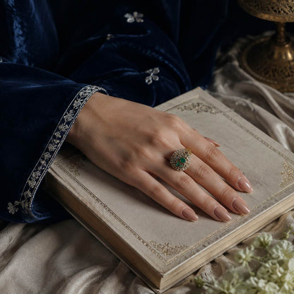Neel-e-Sabz Emerald Filigree Statement Ring 5