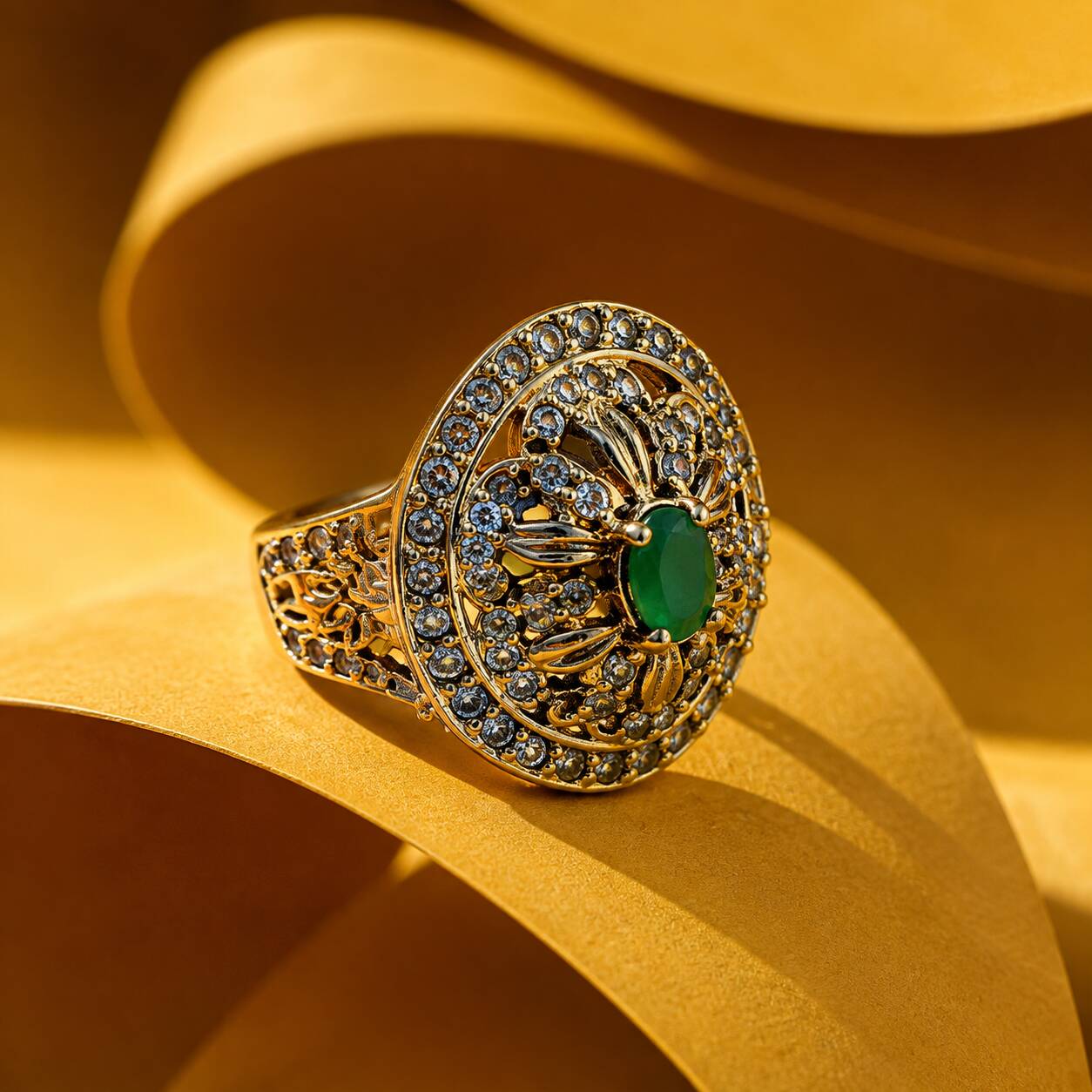 Neel-e-Sabz Emerald Filigree Statement Ring 1