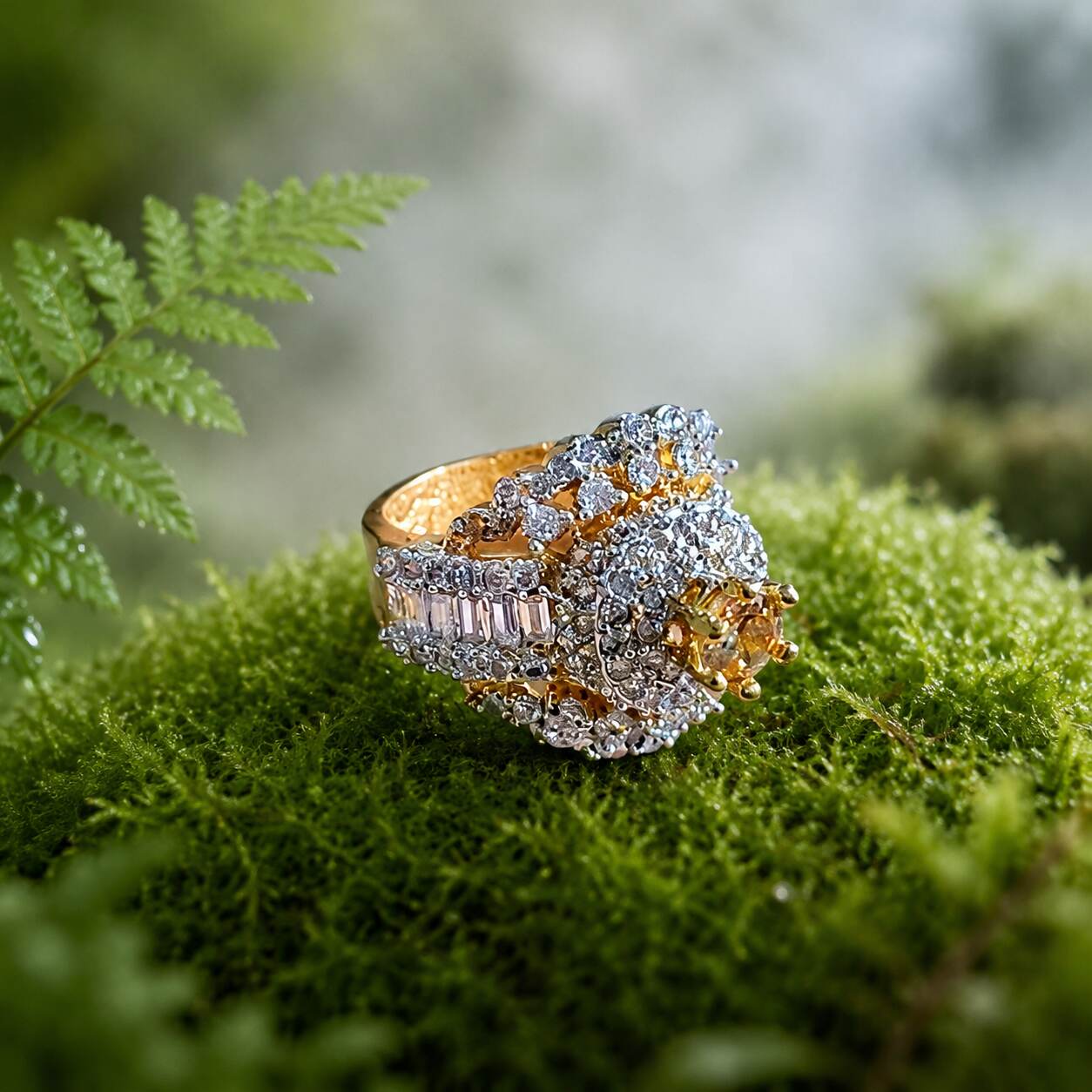 Meher-e-Zar Champagne Crystal Statement Ring 3