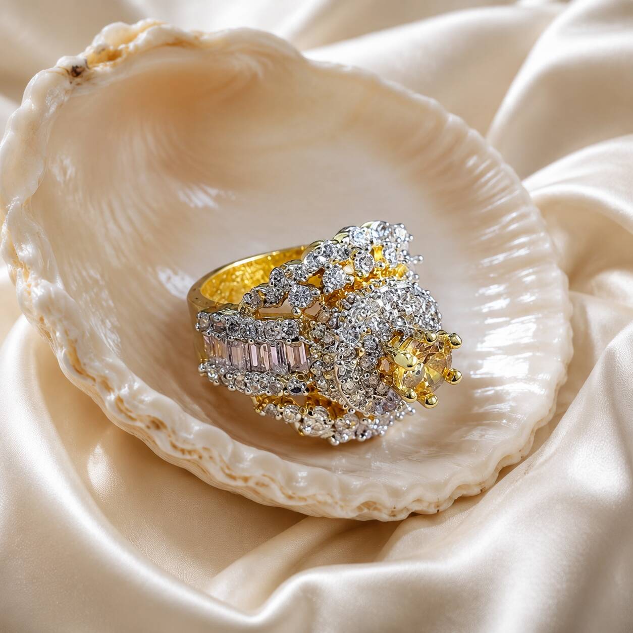 Meher-e-Zar Champagne Crystal Statement Ring 2