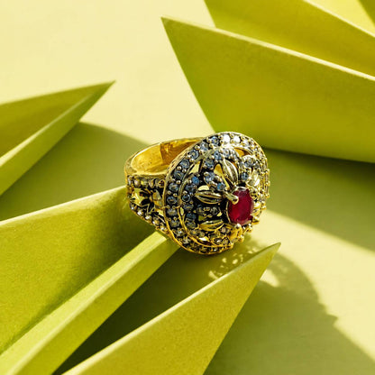 Gul-e-Yaqoot Blue Crystal Filigree Ring 2