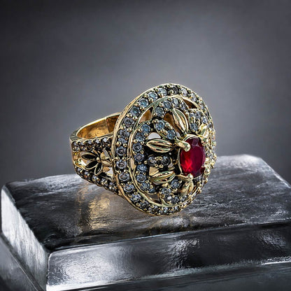 Gul-e-Yaqoot Blue Crystal Filigree Ring 3