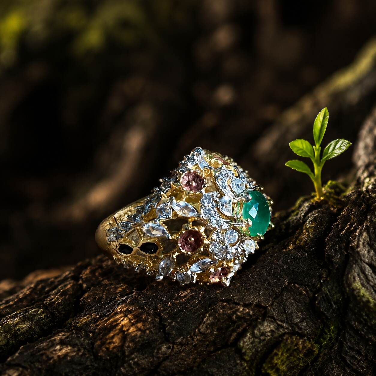 Gul-e-Sabz Emerald Multistone Statement Ring 3