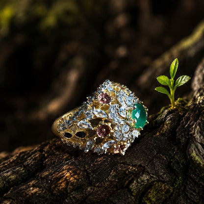 Gul-e-Sabz Emerald Multistone Statement Ring 3
