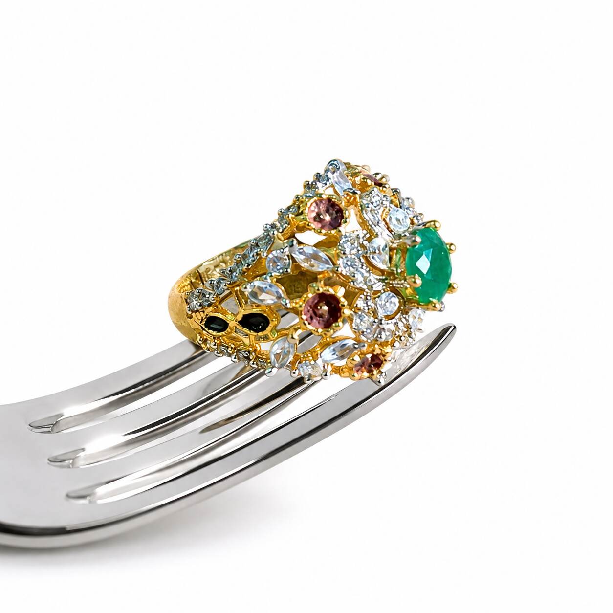 Gul-e-Sabz Emerald Multistone Statement Ring 4
