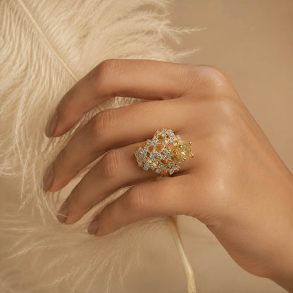 Meher-e-Zar Champagne Crystal Lattice Ring 6