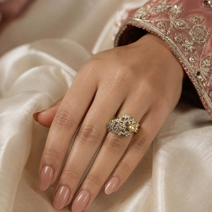 Meher-e-Zar Champagne Crystal Lattice Ring 5