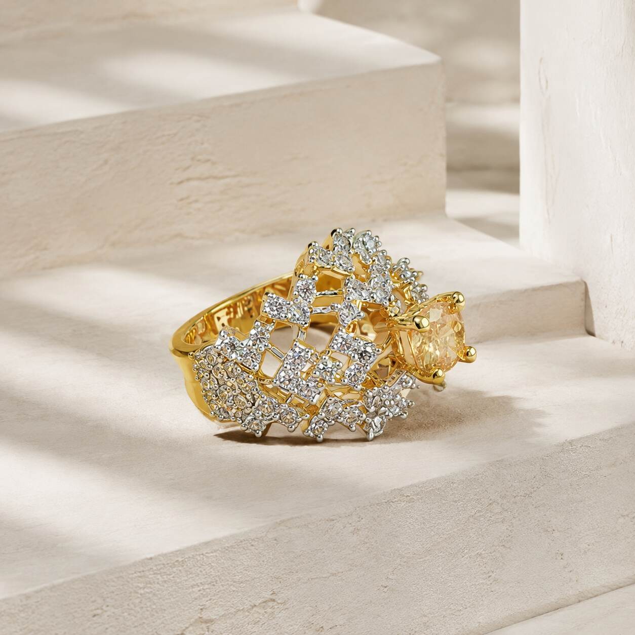 Meher-e-Zar Champagne Crystal Lattice Ring 1
