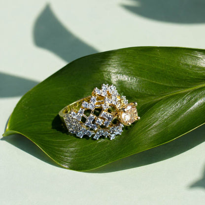 Meher-e-Zar Champagne Crystal Lattice Ring 3