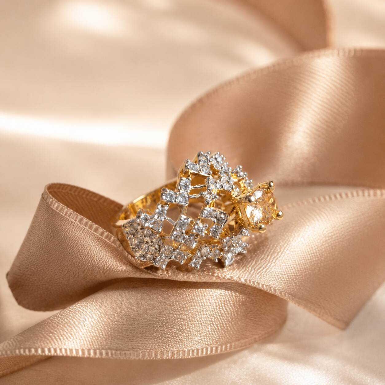 Meher-e-Zar Champagne Crystal Lattice Ring 2