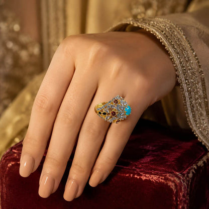 Gul-e-Feroza Multicolour Crystal Statement Ring 7