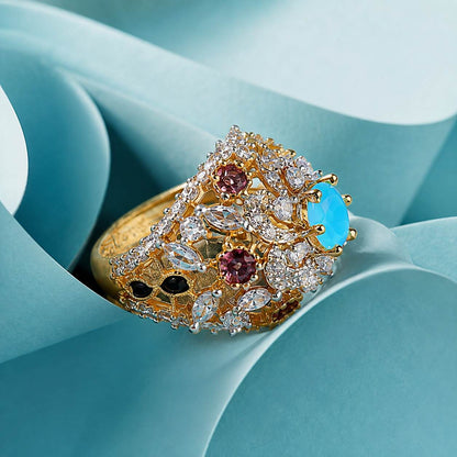Gul-e-Feroza Multicolour Crystal Statement Ring 2
