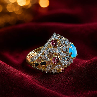 Gul-e-Feroza Multicolour Crystal Statement Ring 4