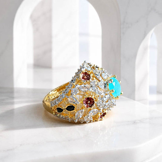 Gul-e-Feroza Multicolour Crystal Statement Ring 1