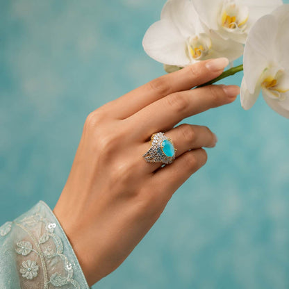 Noor-e-Feroza Aqua Crystal Statement Ring 6