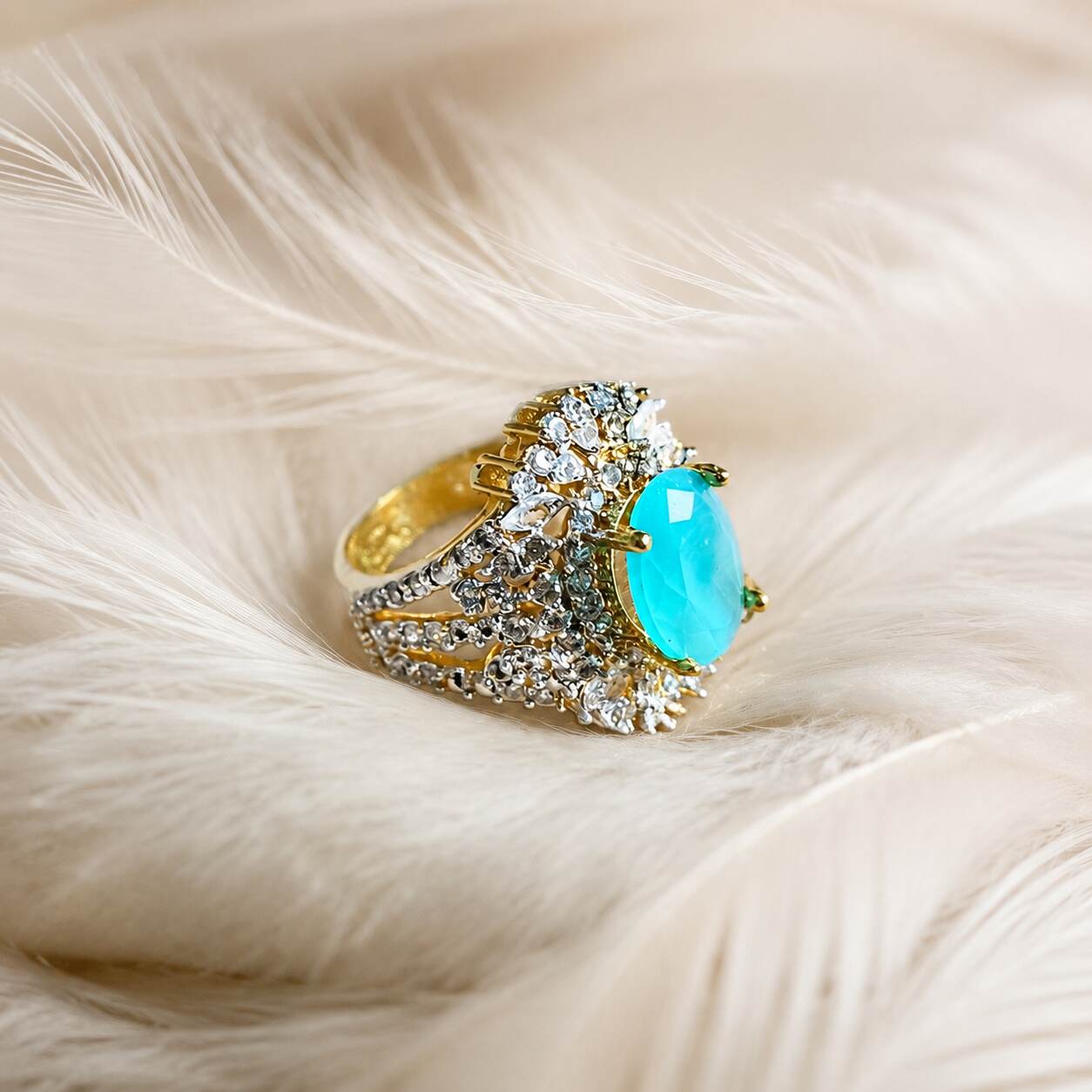 Noor-e-Feroza Aqua Crystal Statement Ring 3