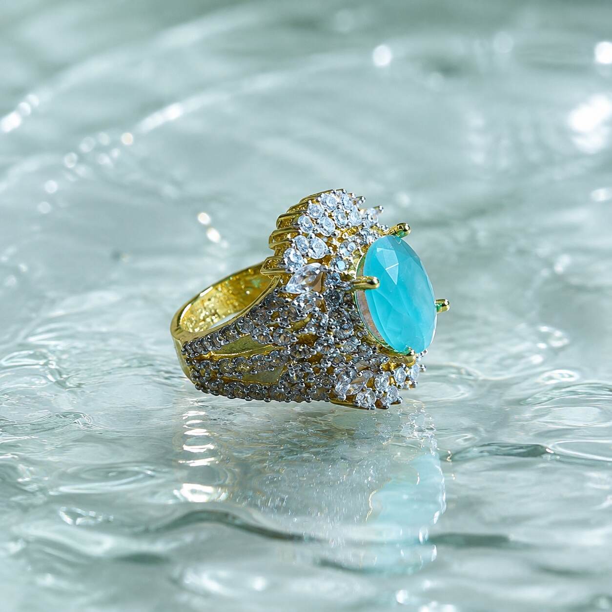Noor-e-Feroza Aqua Crystal Statement Ring 2