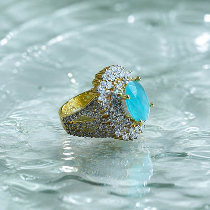 Noor-e-Feroza Aqua Crystal Statement Ring 2