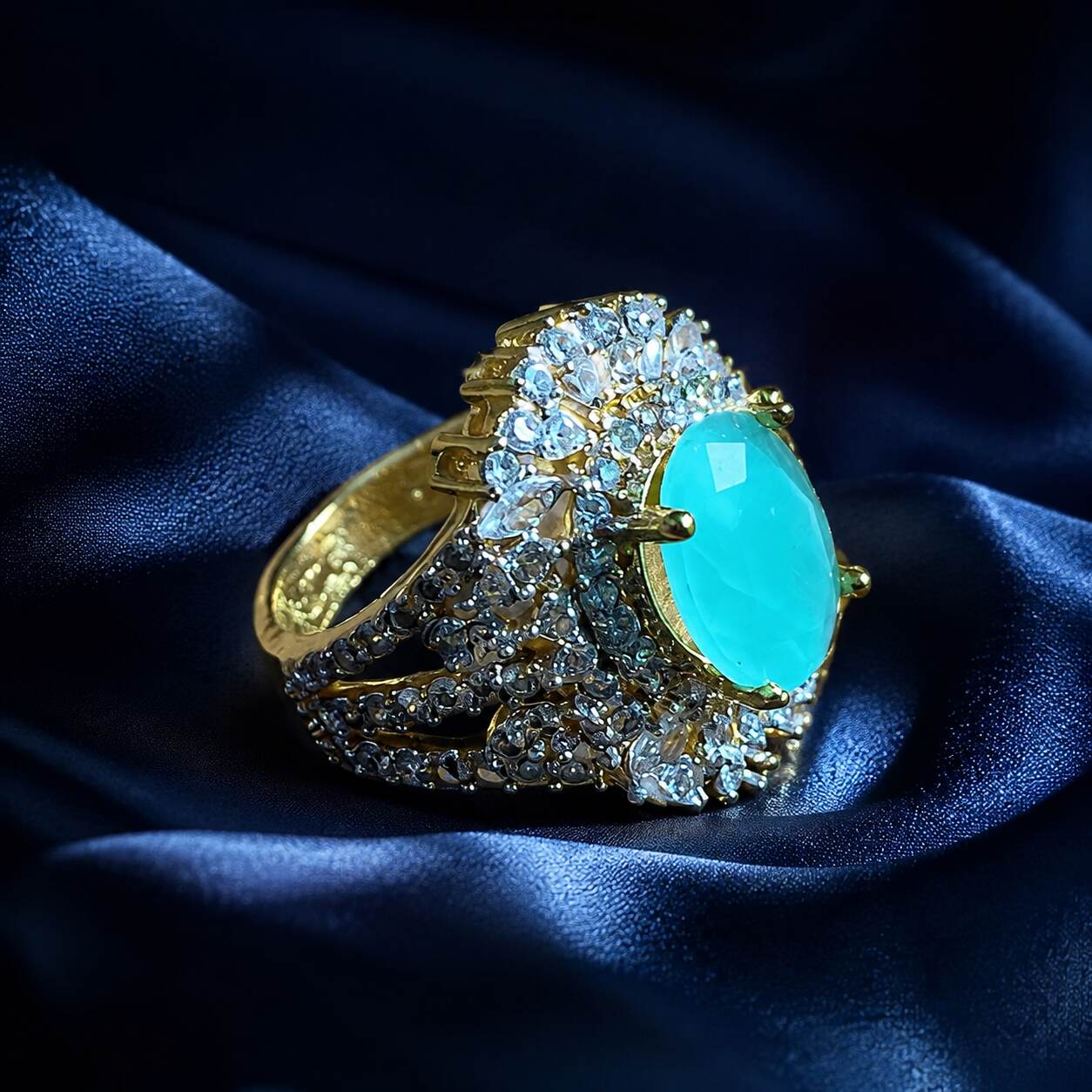 Noor-e-Feroza Aqua Crystal Statement Ring 4