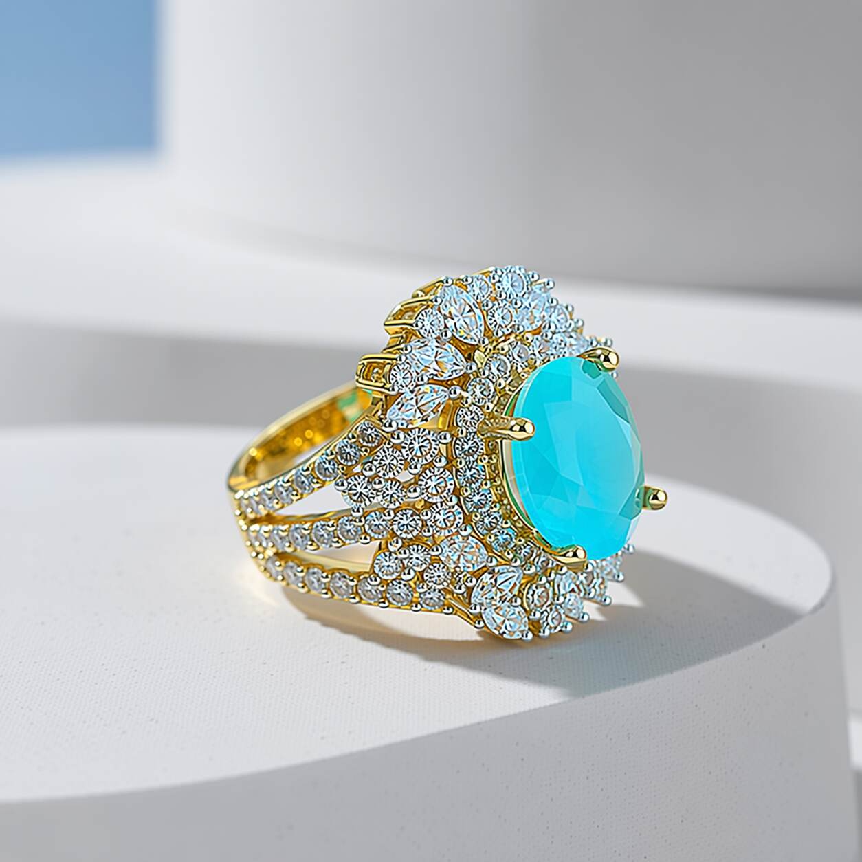 Noor-e-Feroza Aqua Crystal Statement Ring 1