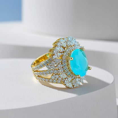 Noor-e-Feroza Aqua Crystal Statement Ring 1