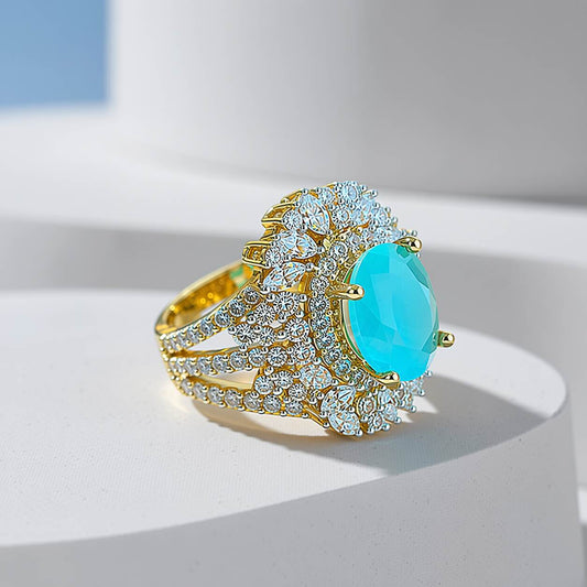 Noor-e-Feroza Aqua Crystal Statement Ring 1