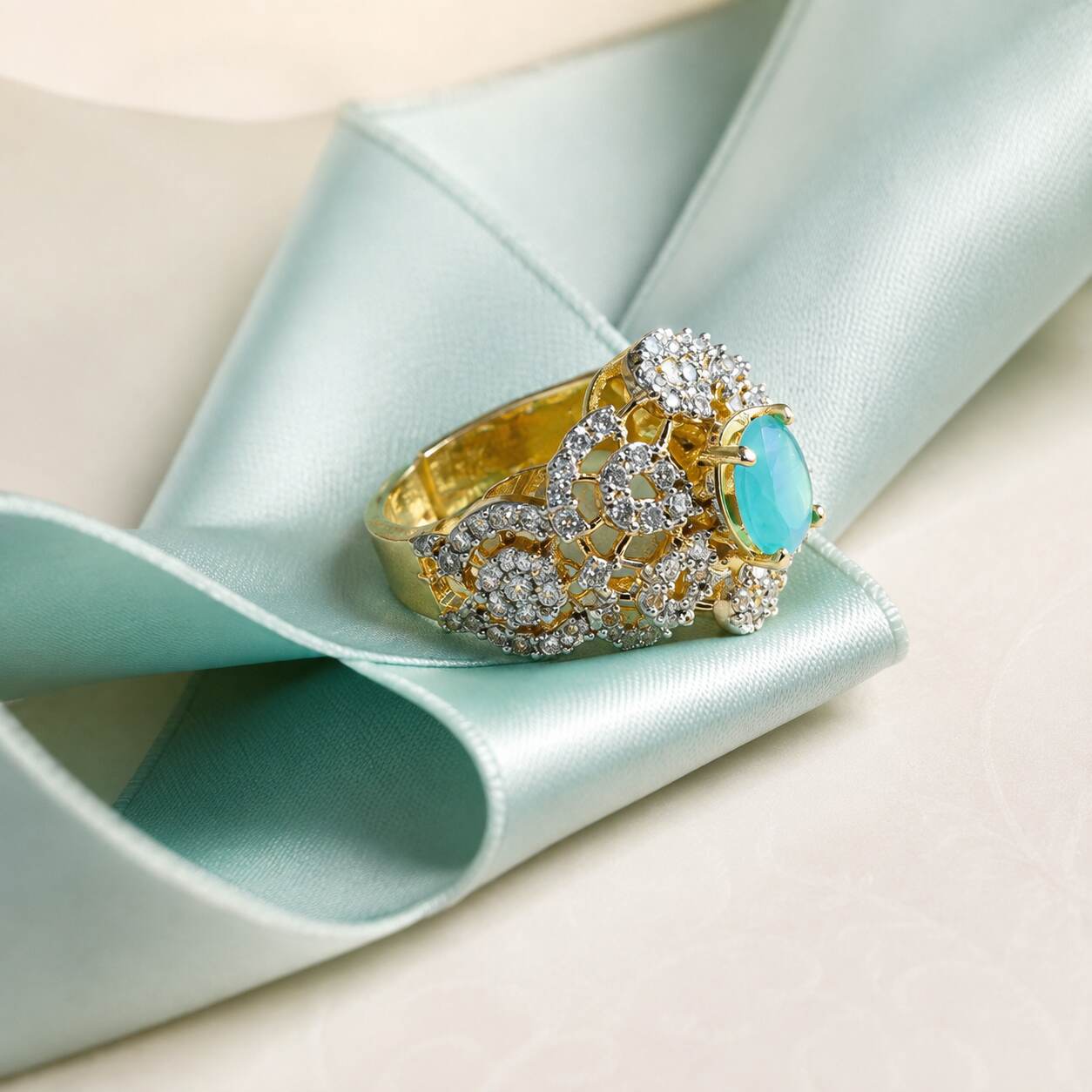 Feroza-e-Gul Aqua Crystal Statement Ring view 2