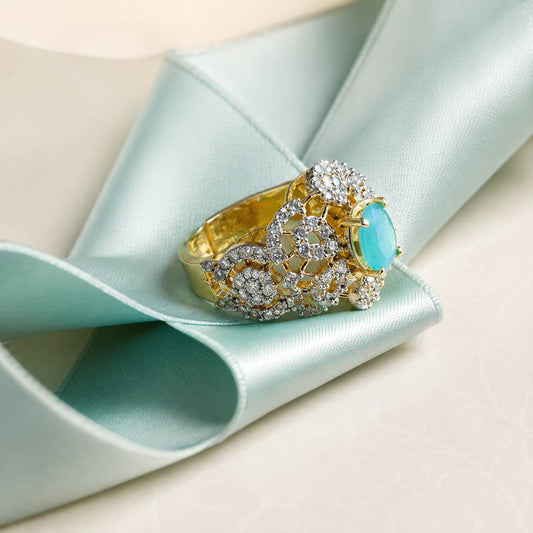Feroza-e-Gul Aqua Crystal Statement Ring view 2
