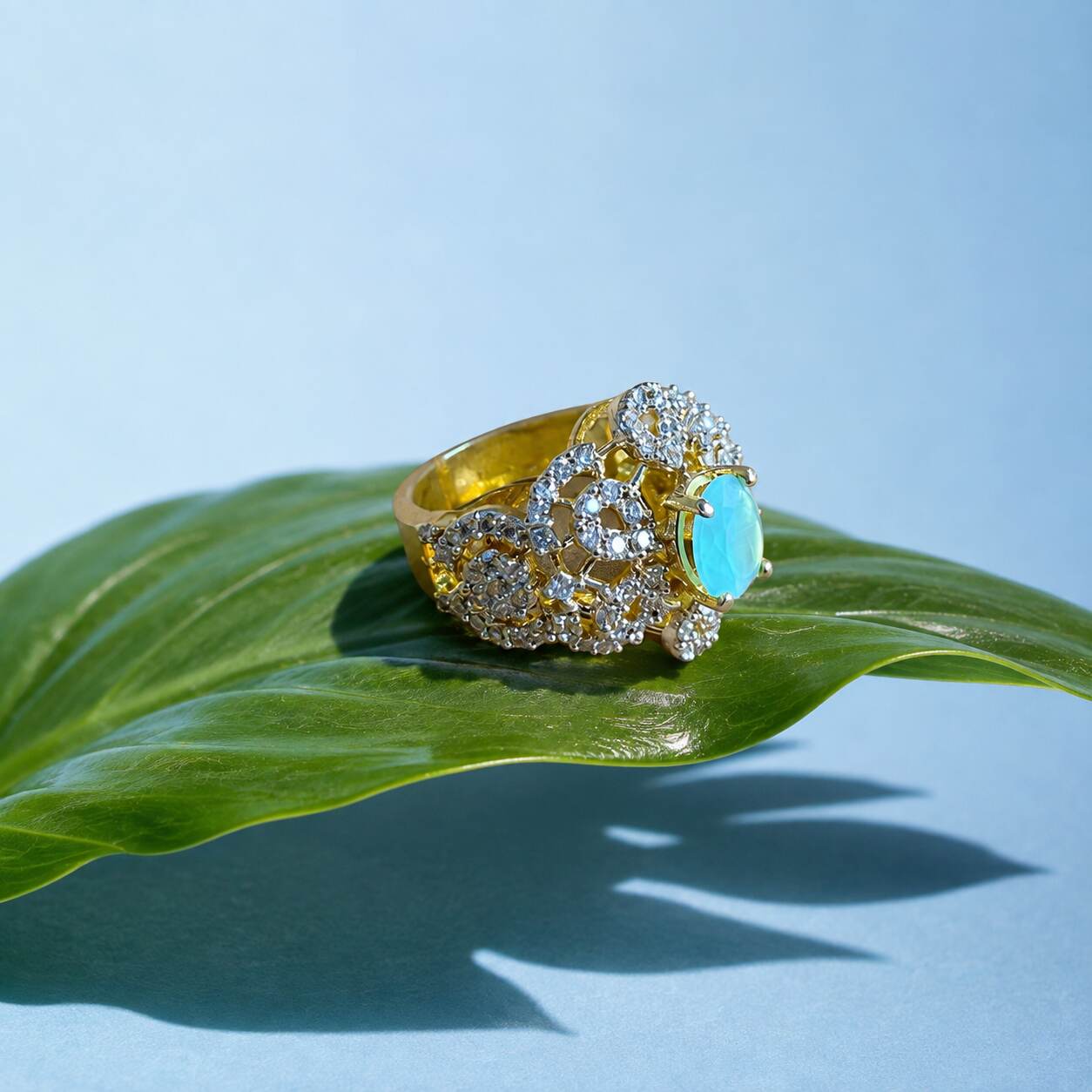 Feroza-e-Gul Aqua Crystal Statement Ring view 3