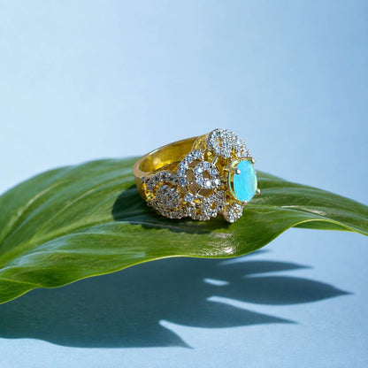 Feroza-e-Gul Aqua Crystal Statement Ring view 3