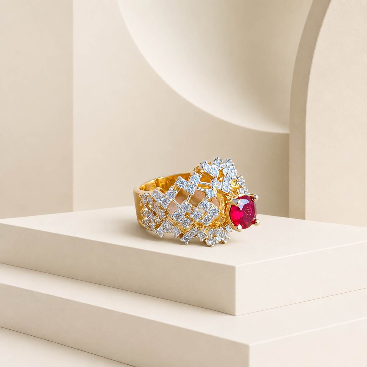 Shah-e-Yaqoot Ruby Crystal Lattice Ring view 1