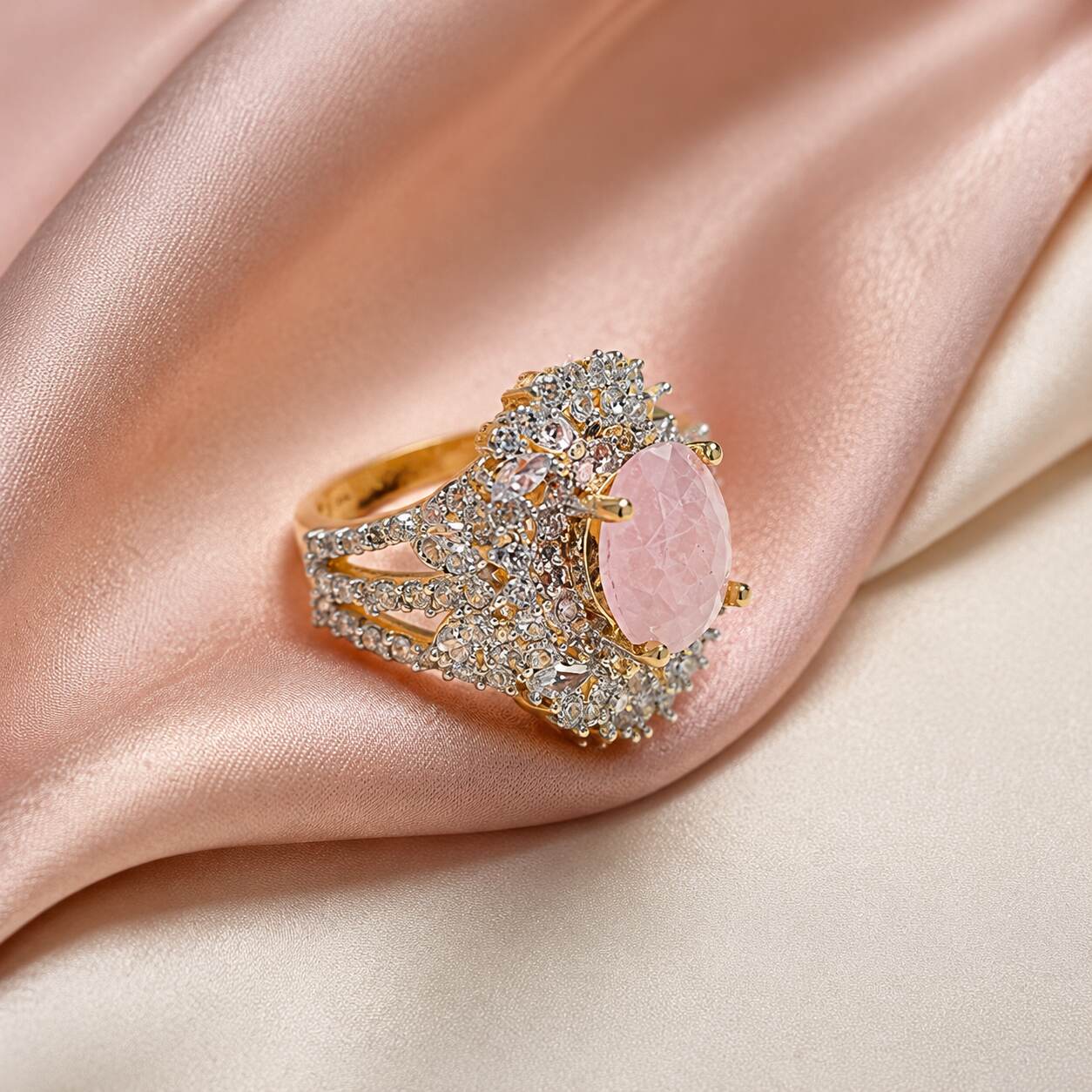 Mah-e-Gulabi Blush Crystal Statement Ring view 2