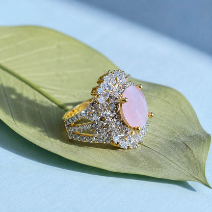 Mah-e-Gulabi Blush Crystal Statement Ring view 3