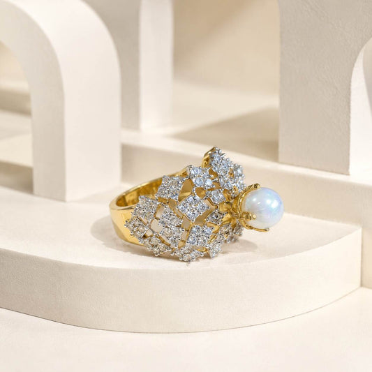 Noor-e-Moti Pearl Crystal Lattice Ring view 1