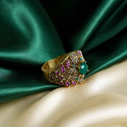 Rang-e-Sabz Emerald Multicolour Lattice Ring view 2