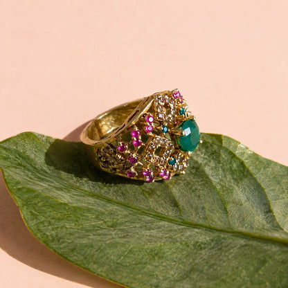 Rang-e-Sabz Emerald Multicolour Lattice Ring view 3