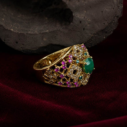 Rang-e-Sabz Emerald Multicolour Lattice Ring view 4