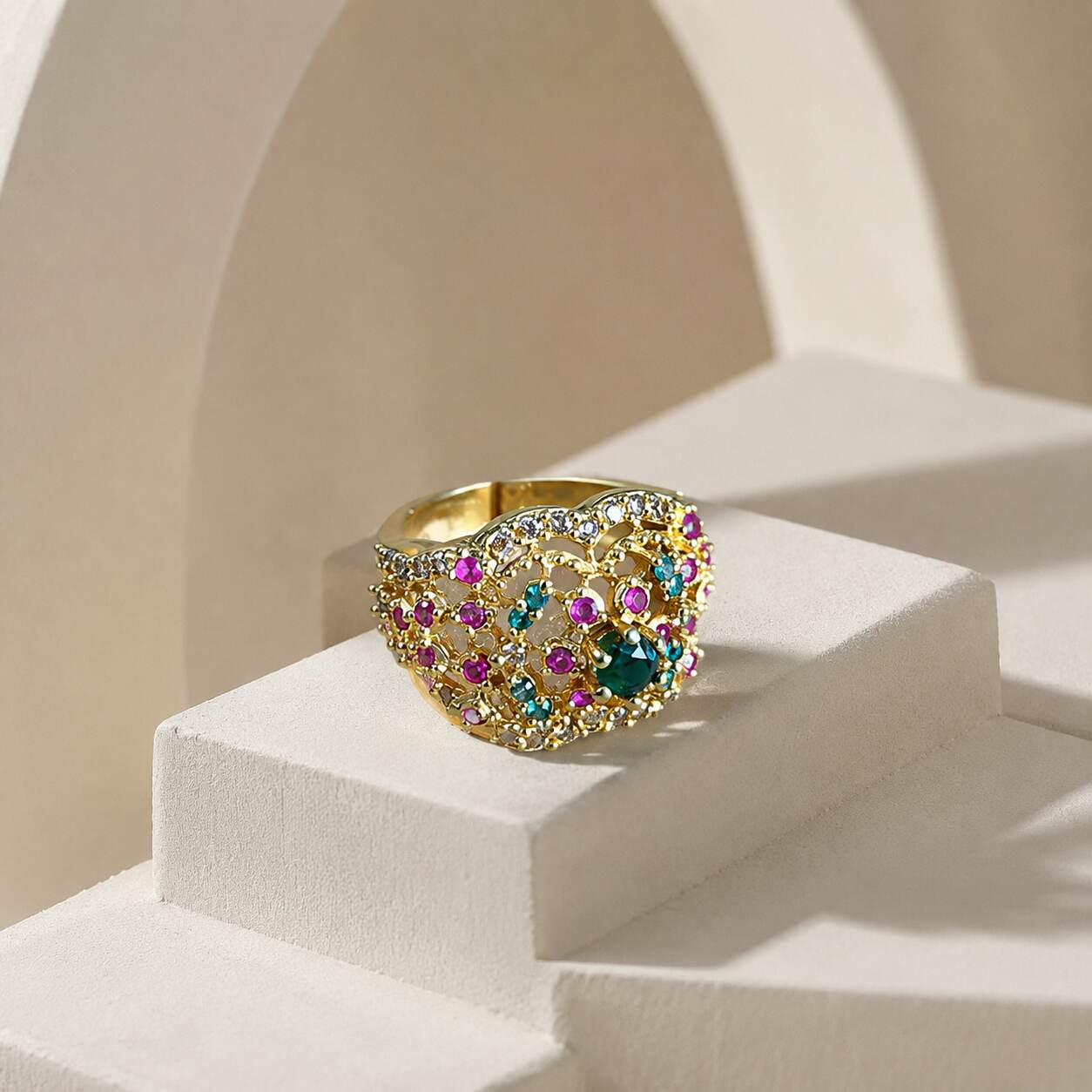 Rang-e-Gul Multicolour Crystal Lattice Ring – view 1