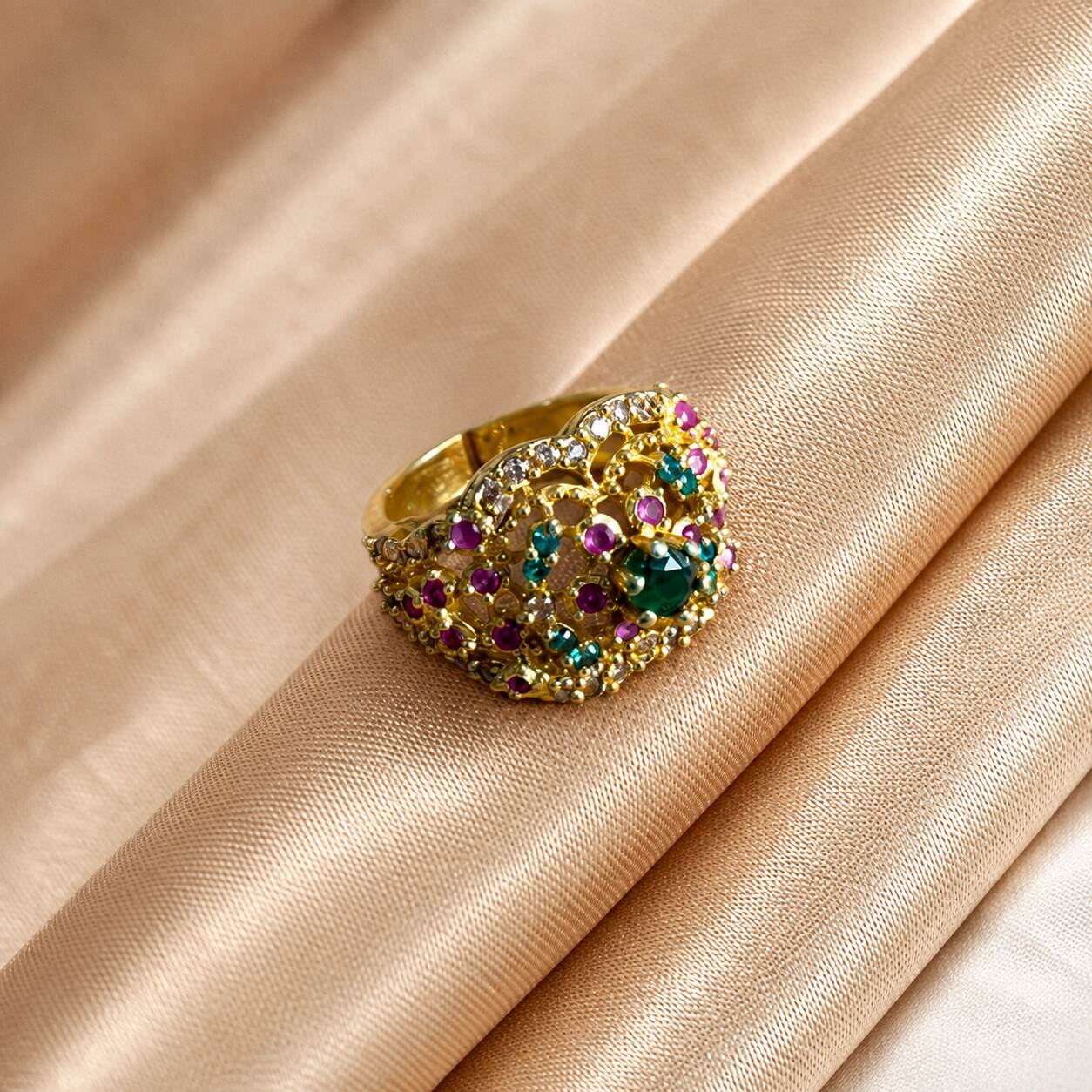 Rang-e-Gul Multicolour Crystal Lattice Ring – view 2